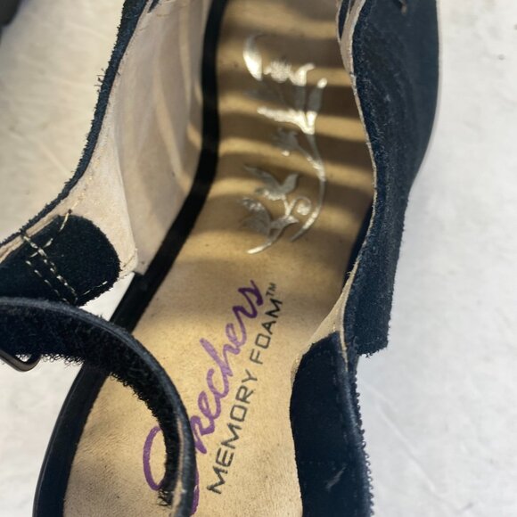 Skechers Black Suede Wedge Sandal Memory Foam Slingback Comfy Platform Women 7.5 - Picture 8 of 12